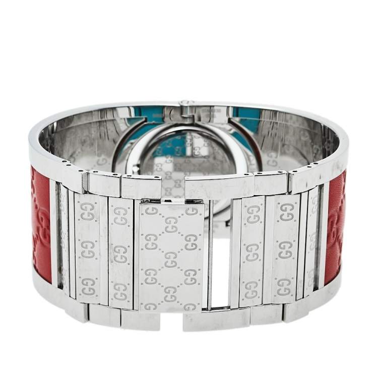 Pre Owned Gucci White Stainless Steel Leather Twirl YA112435 Women's Wristwatch 23 mm
