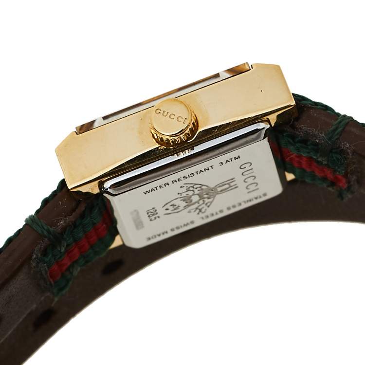 Pre Owned Gucci Gold PVD Stainless Steel Web Double Wrap G-Frame YA128527 Women's Wristwatch 14 mm