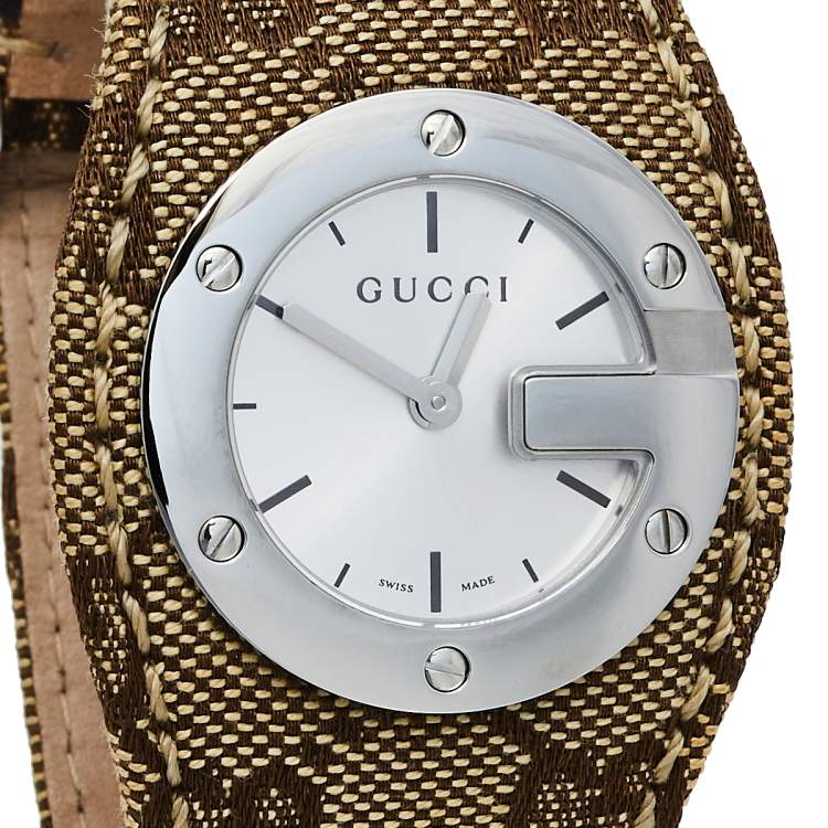 Pre Owned Gucci Silver Stainless Steel G Bandeau 104 Women's Wristwatch 31 mm