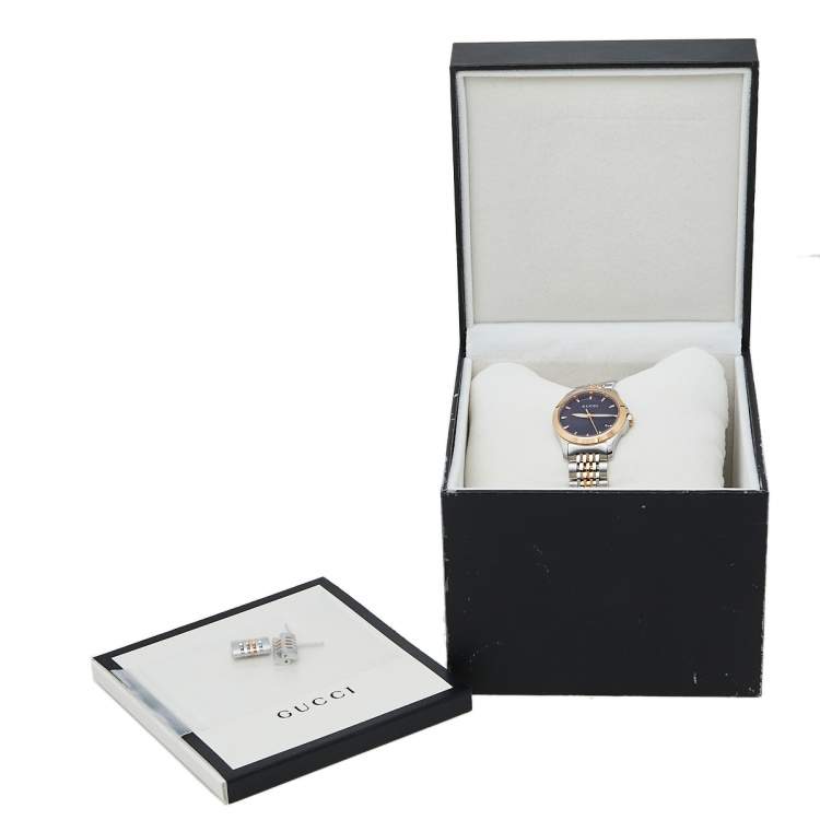 Pre Owned Gucci Black Two Tone Stainless Steel G-Timeless YA126512 Women's Wristwatch 27 mm