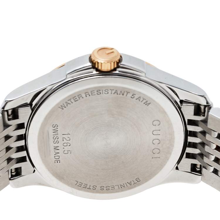Pre Owned Gucci Black Two Tone Stainless Steel G-Timeless YA126512 Women's Wristwatch 27 mm