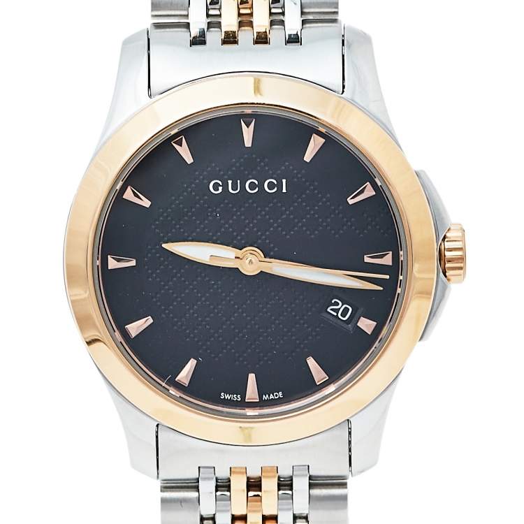 Pre Owned Gucci Black Two Tone Stainless Steel G-Timeless YA126512 Women's Wristwatch 27 mm