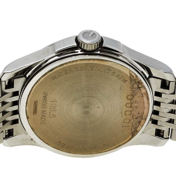 Pre Owned Gucci Mother Of Pearl Stainless Steel Diamond G-Timeless YA126504 Women's Wristwatch 27 mm