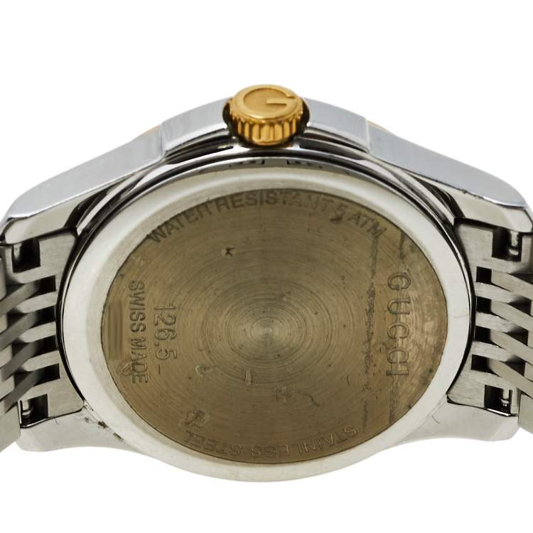 Pre Owned Gucci Silver Two-Tone Stainless Steel G-Timeless YA126505 Women's Wristwatch 27 mm