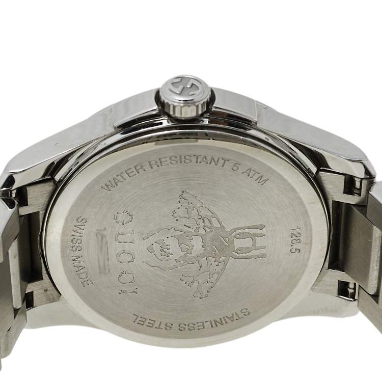 Pre Owned Gucci Silver Stainless Steel G-Timeless YA126572A Women's Wristwatch 27 mm