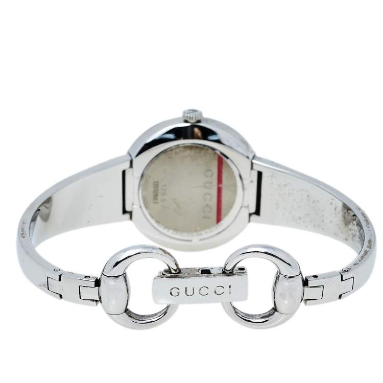 Pre Owned Gucci Silver Stainless Steel Web U-Play 129.5 Women's Wristwatch 27 mm