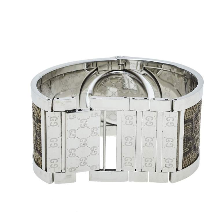 Pre Owned Gucci Brown Stainless Steel GG Canvas Twirl YA112425 Women's Wristwatch 33 mm