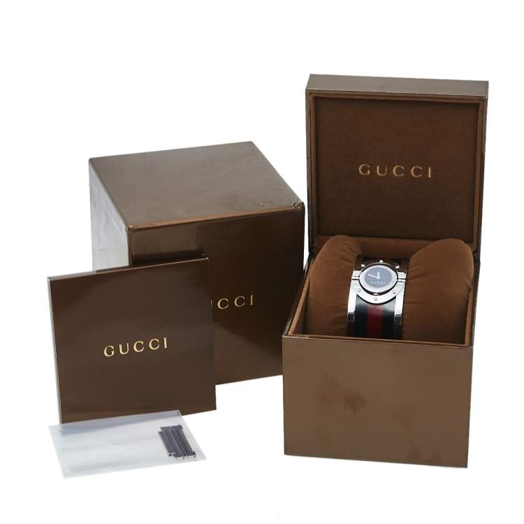 Pre Owned Gucci Black Stainless Steel Web Twirl Large YA112417 Women's Wristwatch 33 mm