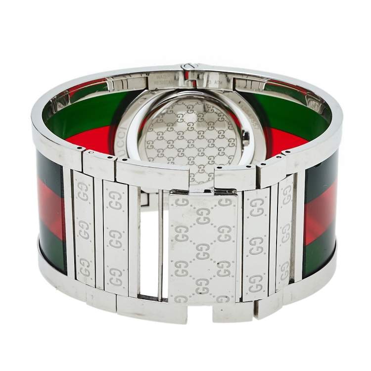 Pre Owned Gucci Black Stainless Steel Web Twirl Large YA112417 Women's Wristwatch 33 mm