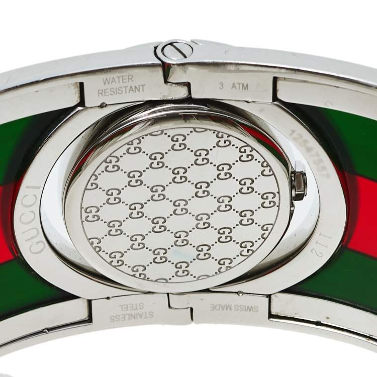 Pre Owned Gucci Black Stainless Steel Web Twirl Large YA112417 Women's Wristwatch 33 mm