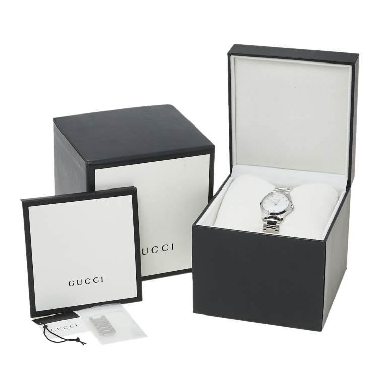 Pre Owned Gucci Mother of Pearl Stainless Steel G-Timeless YA126542 Women's Wristwatch 27 mm
