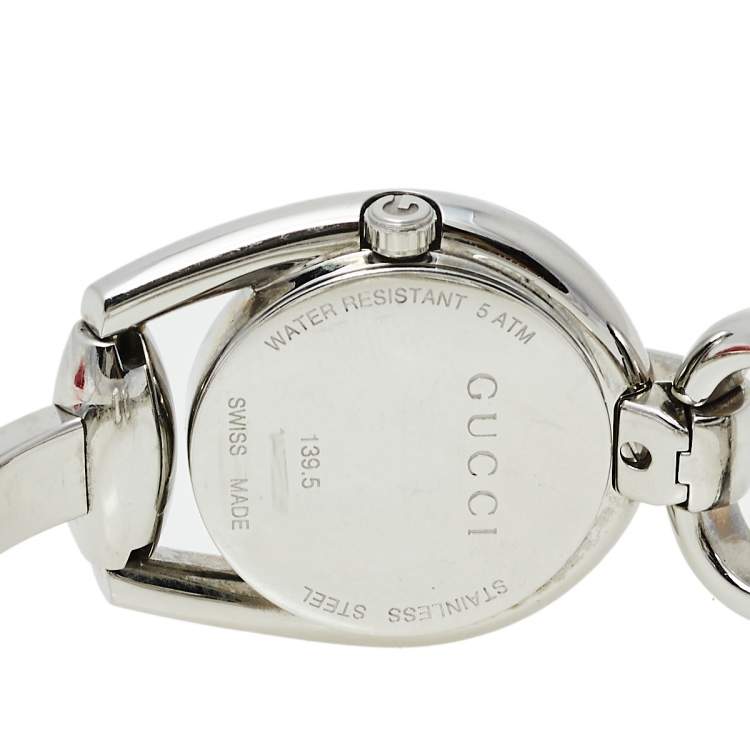 Pre Owned Gucci Mother Of Pearl Stainless Steel Horsebit 139.5 Women's Wristwatch 28 mm