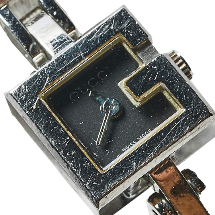 Pre Owned Gucci Black Stainless Steel and Leather G-Mini 102 Women's Wristwatch 14 mm