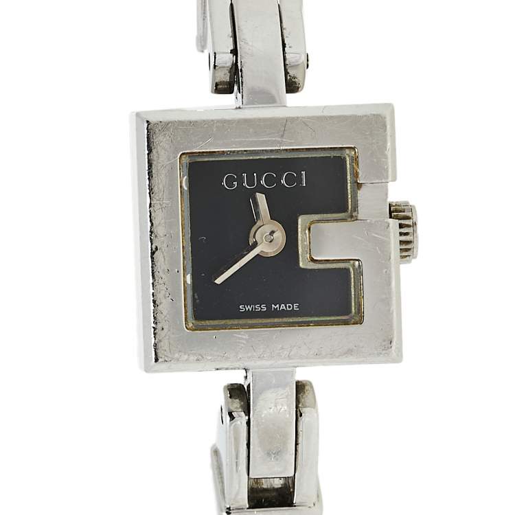 Pre Owned Gucci Black Stainless Steel and Leather G-Mini 102 Women's Wristwatch 14 mm