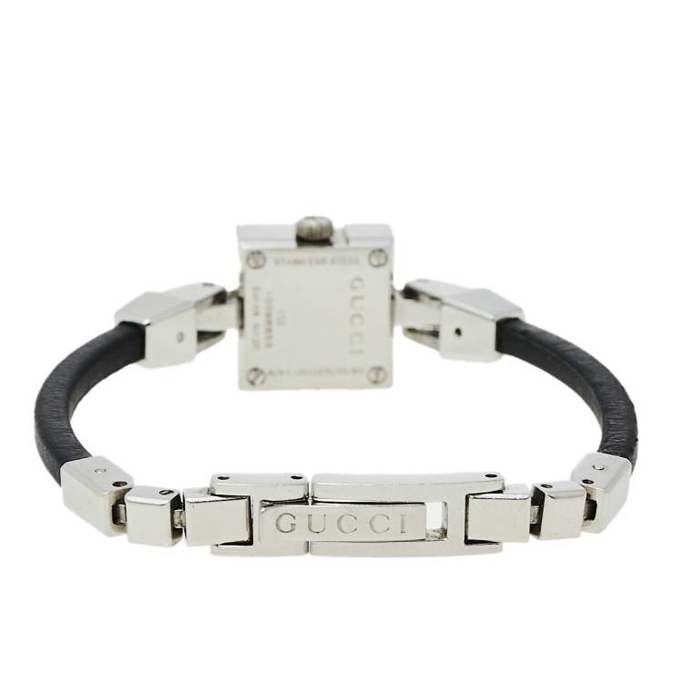 Pre Owned Gucci Black Stainless Steel and Leather G-Mini 102 Women's Wristwatch 14 mm