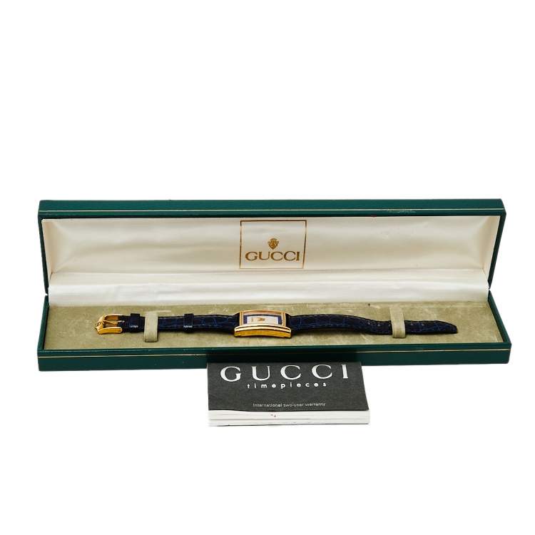 Pre Owned Gucci Two Tone Gold Plated Stainless Steel Leather Vintage 2600L Women's Wristwatch 19 mm