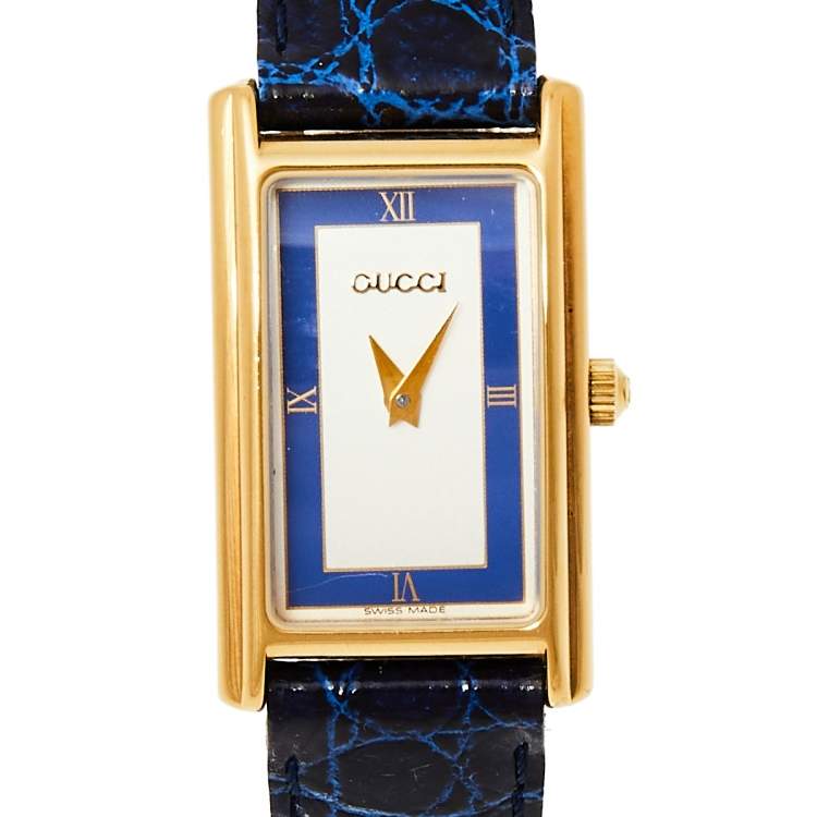 Pre Owned Gucci Two Tone Gold Plated Stainless Steel Leather Vintage 2600L Women's Wristwatch 19 mm