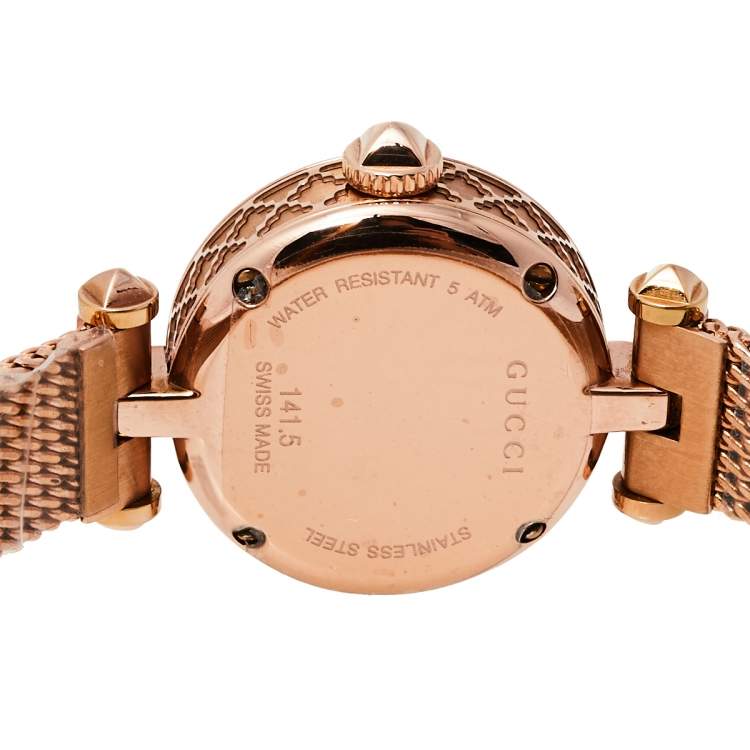 Pre Owned Gucci Mother Of Pearl Rose Gold Tone Stainless Steel Diamond Diamantissima YA141562 Women's Wristwatch 22 mm