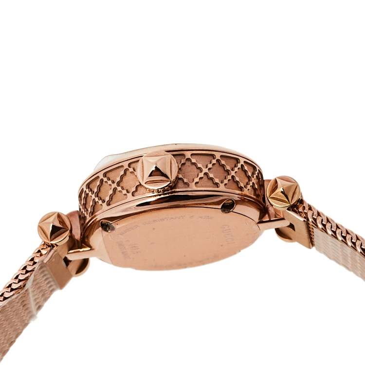 Pre Owned Gucci Mother Of Pearl Rose Gold Tone Stainless Steel Diamond Diamantissima YA141562 Women's Wristwatch 22 mm