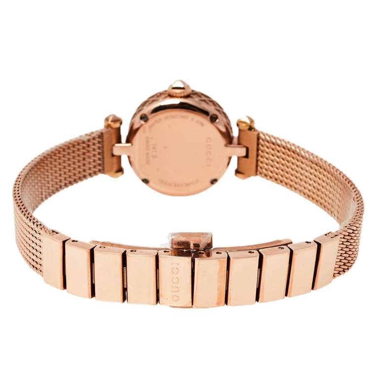 Pre Owned Gucci Mother Of Pearl Rose Gold Tone Stainless Steel Diamond Diamantissima YA141562 Women's Wristwatch 22 mm