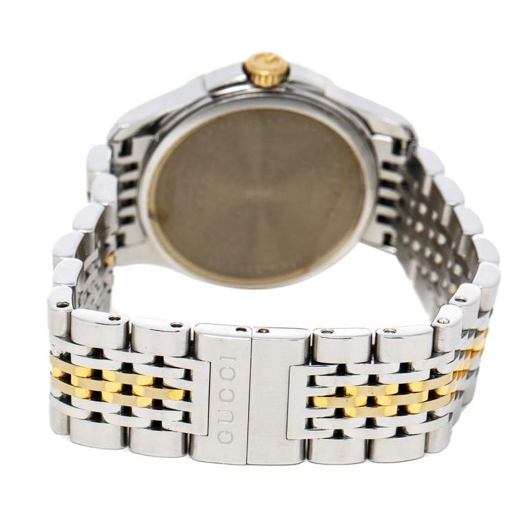 Pre Owned Gucci Silver Two-Tone Stainless Steel G Timeless 126.5 Women's Wristwatch 27 mm
