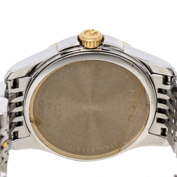 Pre Owned Gucci Silver Two-Tone Stainless Steel G Timeless 126.5 Women's Wristwatch 27 mm