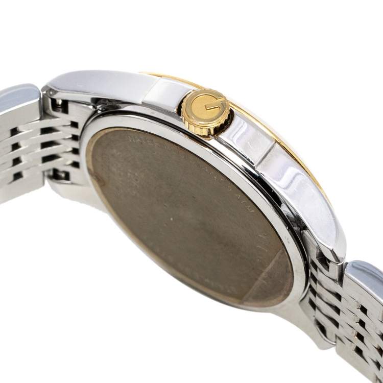 Pre Owned Gucci Silver Two-Tone Stainless Steel G Timeless 126.5 Women's Wristwatch 27 mm