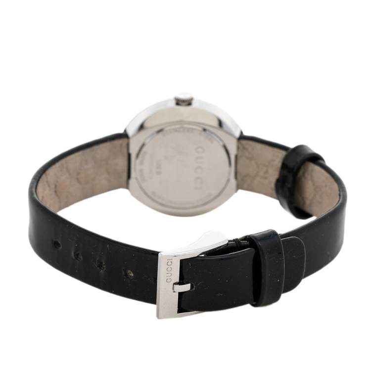 Pre Owned Gucci Black Stainless Steel Leather 129.5 U-Play Women's Wristwatch 27 mm