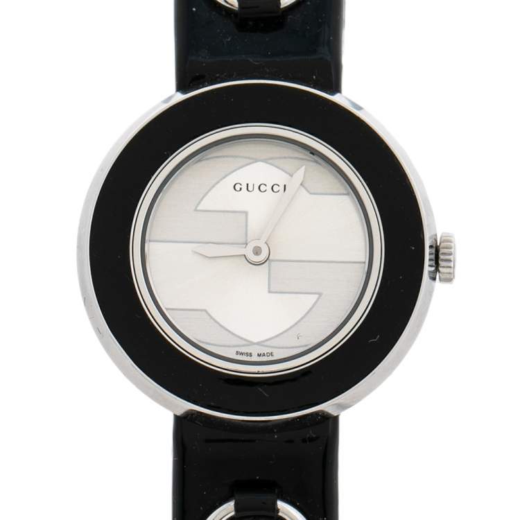 Pre Owned Gucci Black Stainless Steel Leather 129.5 U-Play Women's Wristwatch 27 mm