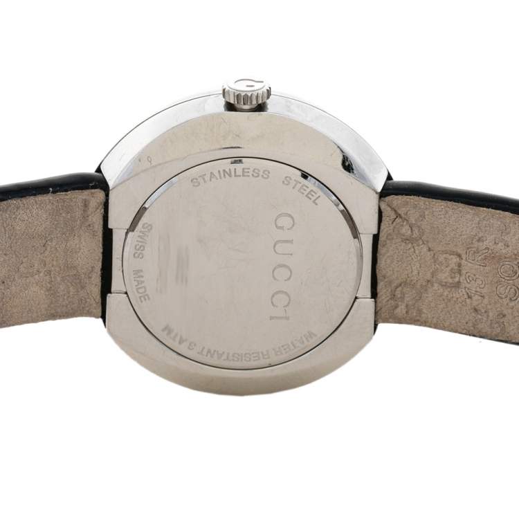 Pre Owned Gucci Black Stainless Steel Leather 129.5 U-Play Women's Wristwatch 27 mm