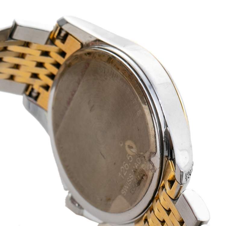 Pre Owned Gucci Silver Diamonds Two-Tone Stainless Steel G-Timeless 126.5 Women's Wristwatch 27 mm