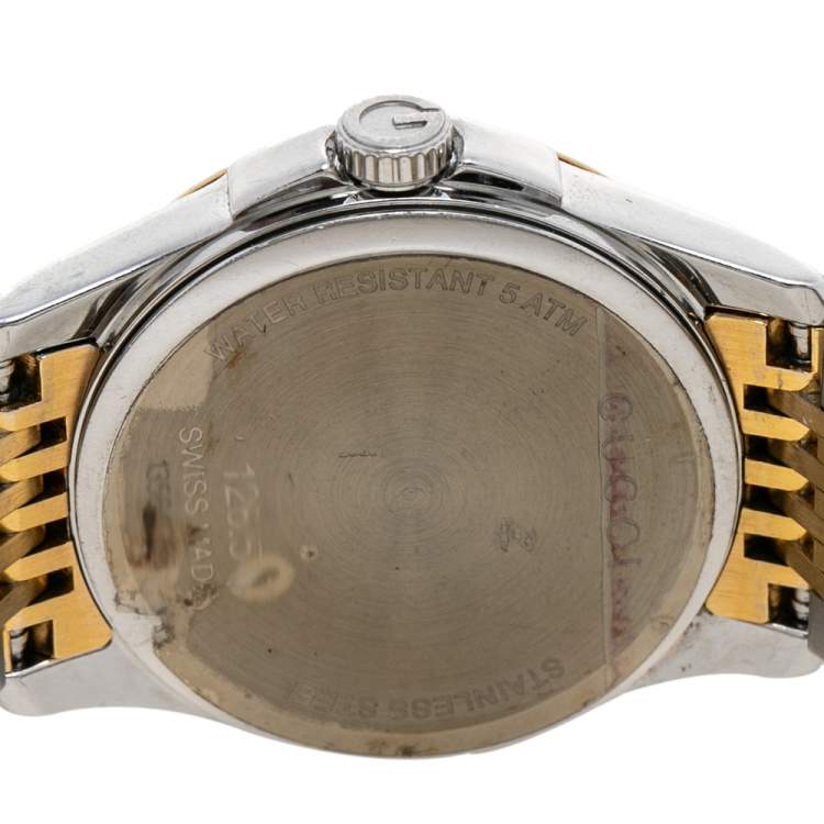 Pre Owned Gucci Silver Diamonds Two-Tone Stainless Steel G-Timeless 126.5 Women's Wristwatch 27 mm