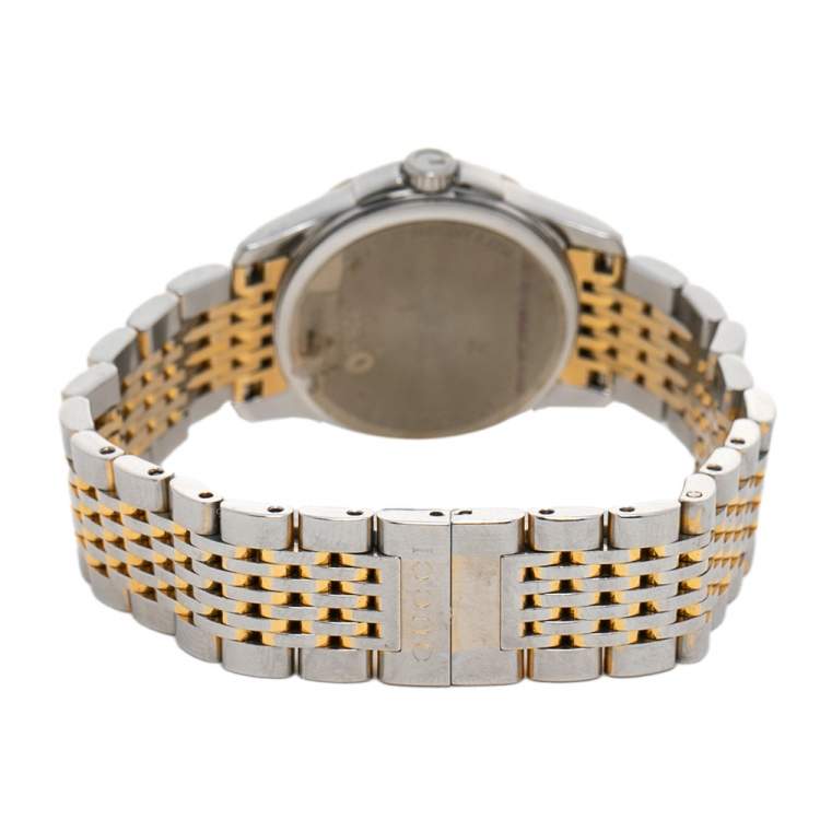 Pre Owned Gucci Silver Diamonds Two-Tone Stainless Steel G-Timeless 126.5 Women's Wristwatch 27 mm