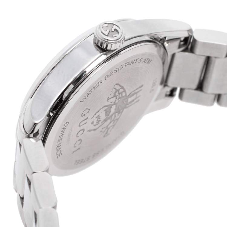 Pre Owned Gucci Silver White Stainless Steel G-Timeless 126.5 Women's Wristwatch 27 mm