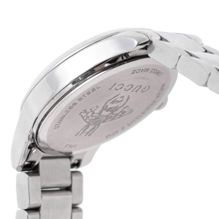 Pre Owned Gucci Silver White Stainless Steel G-Timeless 126.5 Women's Wristwatch 27 mm