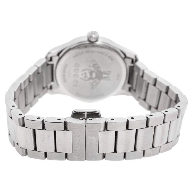Pre Owned Gucci Silver White Stainless Steel G-Timeless 126.5 Women's Wristwatch 27 mm