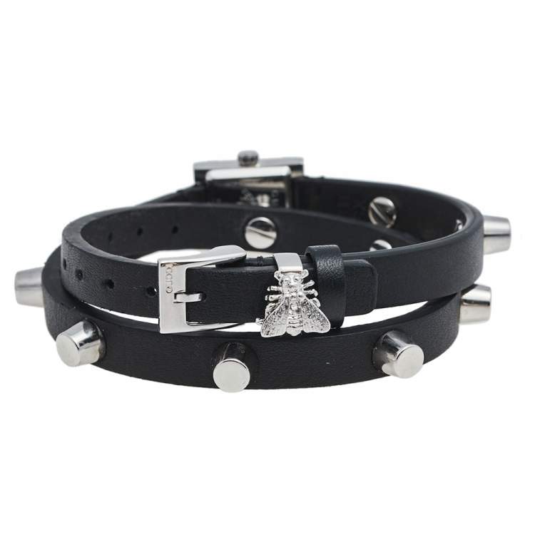Pre Owned Gucci Black Stainless Steel Leather G-Frame 128.5 Women's Wristwatch 14 mm