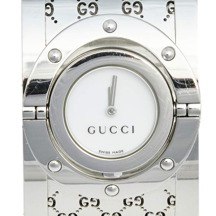 Pre Owned Gucci White Stainless Steel Twirl YA112424 Women's Wristwatch 23 mm 