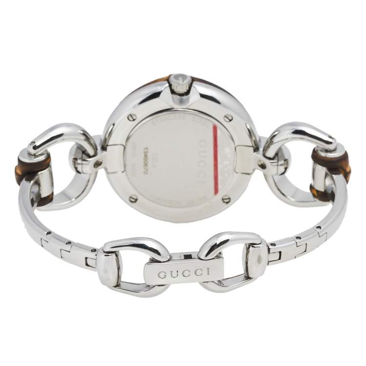 Pre Owned Gucci Black Stainless Steel Bamboo 132.4 Women's Wristwatch 36 mm