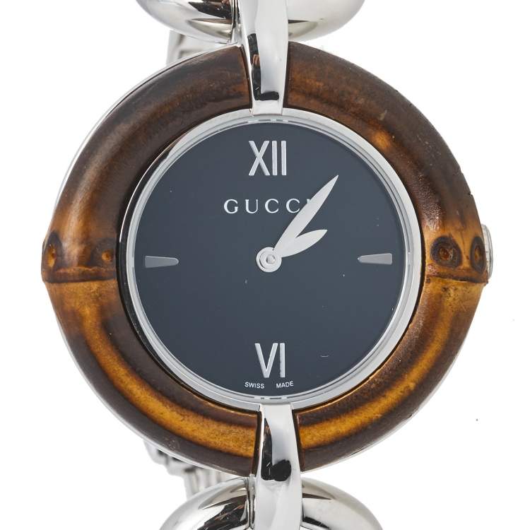 Pre Owned Gucci Black Stainless Steel Bamboo 132.4 Women's Wristwatch 36 mm