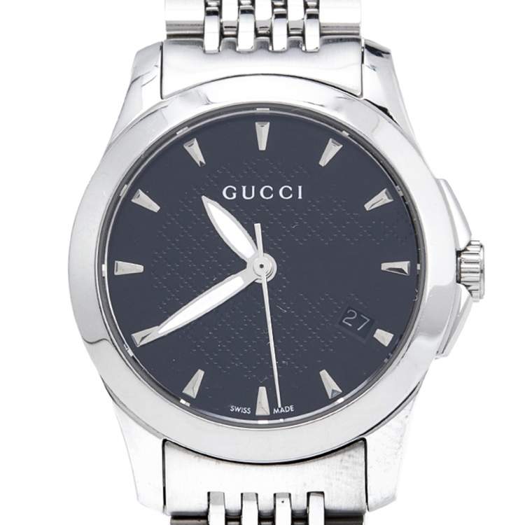 Pre Owned Gucci Black Stainless Steel G-Timeless 126.5 Women's Wristwatch 27 mm