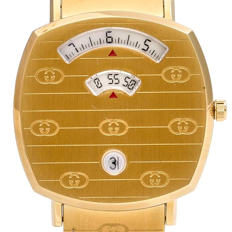Pre Owned Gucci Yellow Gold Plated Stainless Steel Grip 157.4 Women's Wristwatch 35 mm