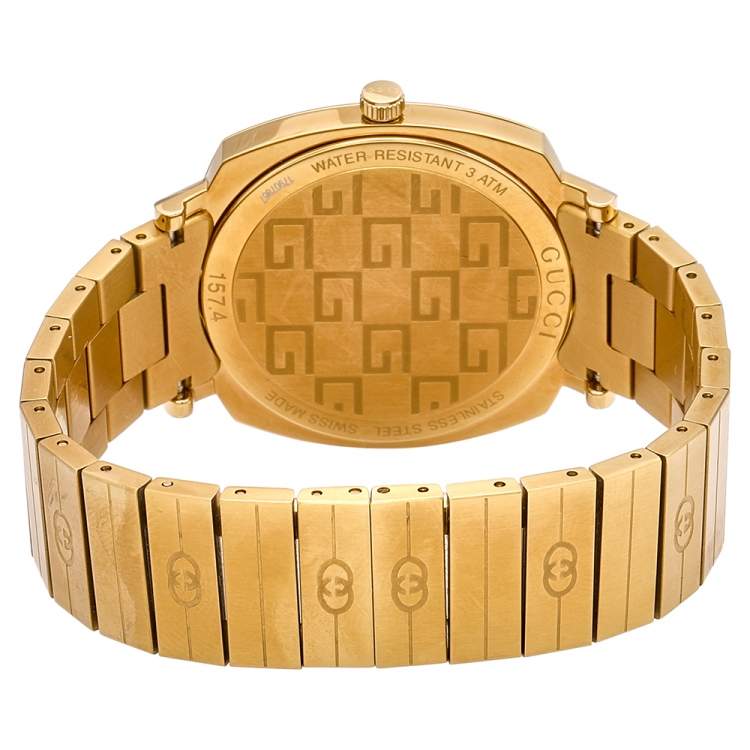Pre Owned Gucci Yellow Gold Plated Stainless Steel Grip 157.4 Women's Wristwatch 35 mm