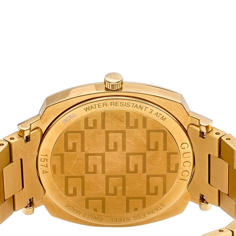 Pre Owned Gucci Yellow Gold Plated Stainless Steel Grip 157.4 Women's Wristwatch 35 mm