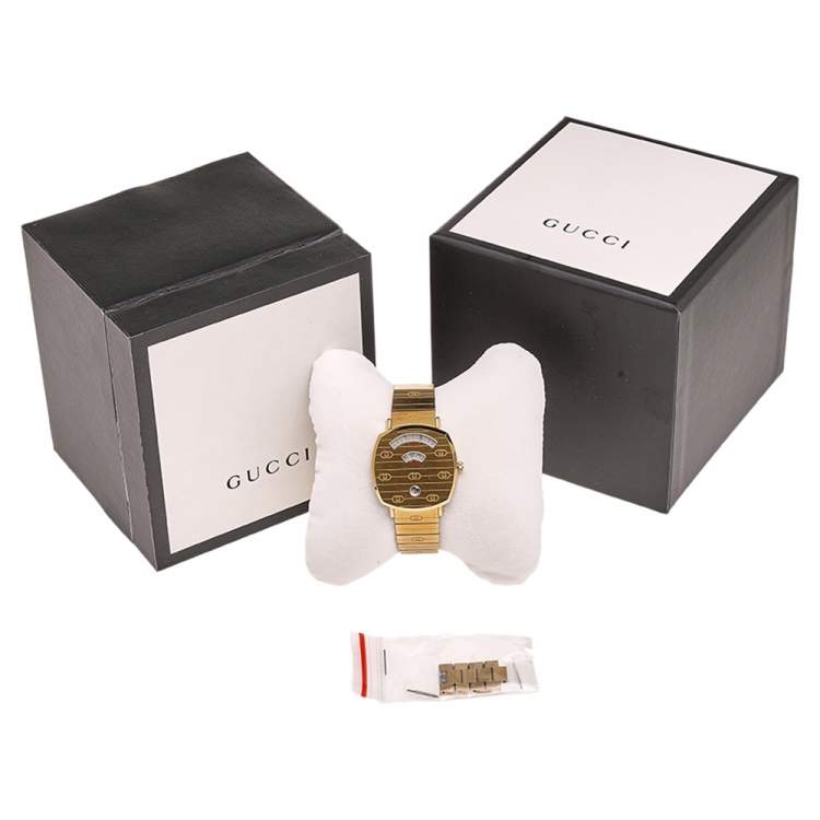 Pre Owned Gucci Yellow Gold Plated Stainless Steel Grip 157.4 Women's Wristwatch 35 mm