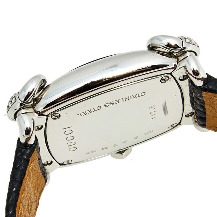 Pre Owned Gucci Black Stainless Steel Lizard Horsebit 117.5 Women's Wristwatch 28 mm