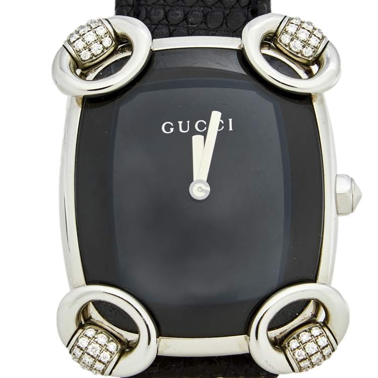 Pre Owned Gucci Black Stainless Steel Lizard Horsebit 117.5 Women's Wristwatch 28 mm