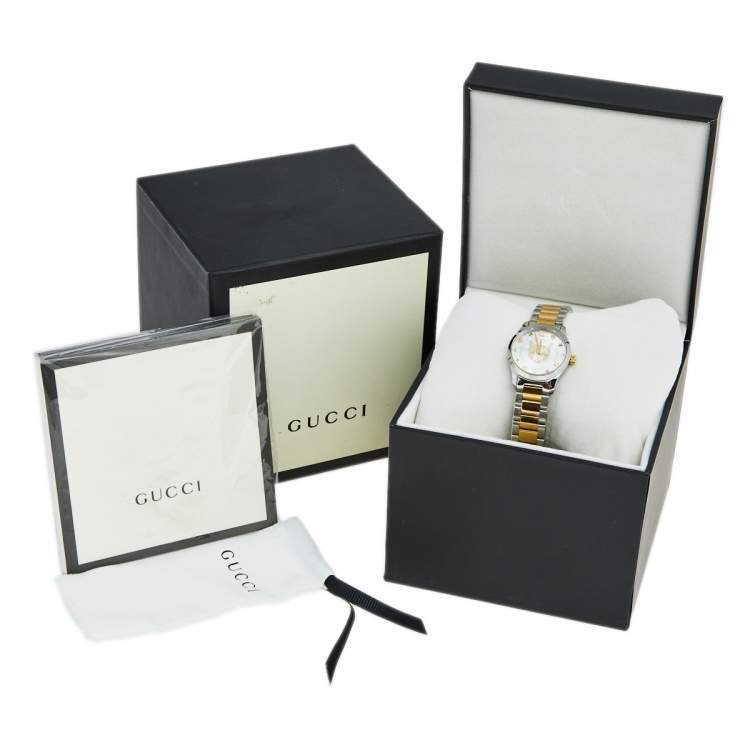 مملوكة مسبقًا Gucci Silver Two Tone Stainless Steel G-Timeless YA126596 Women's Wristwatch 27 mm