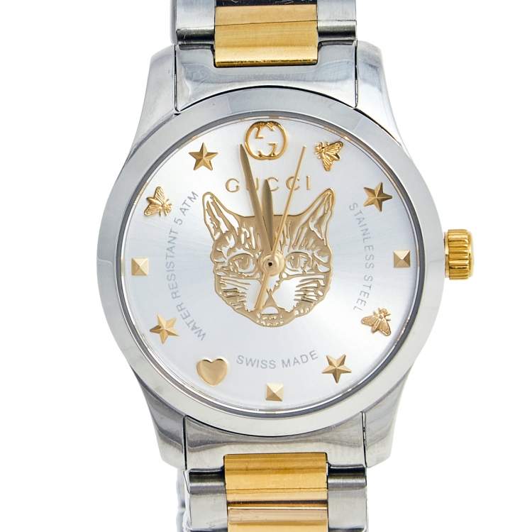 مملوكة مسبقًا Gucci Silver Two Tone Stainless Steel G-Timeless YA126596 Women's Wristwatch 27 mm