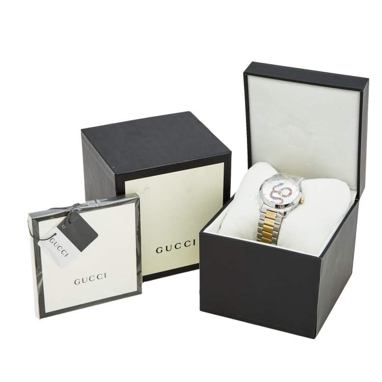 Pre Owned Gucci Silver Snake Two Tone Stainless Steel G-Timeless YA1264075 Men's Wristwatch 38 mm